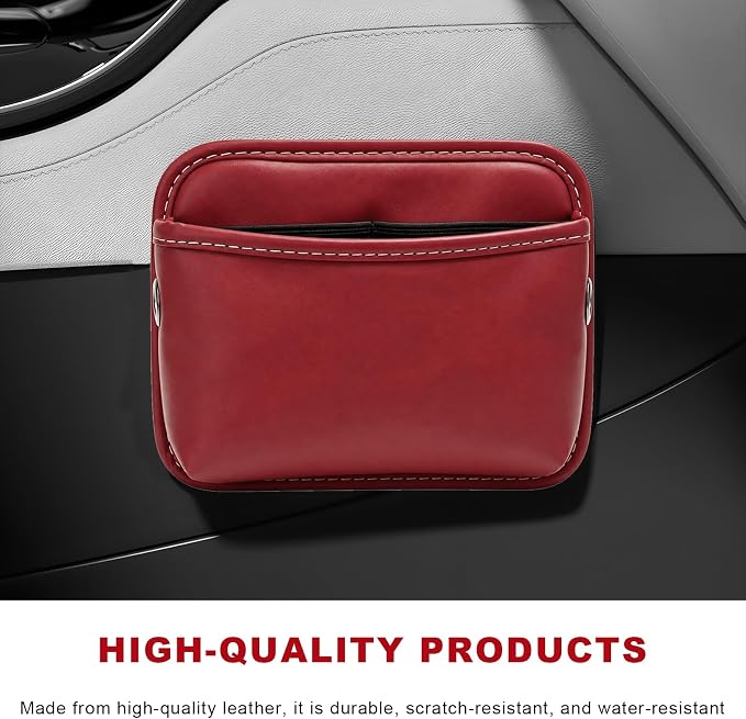 Car Seat Side Storage Pocket, Waterproof Leather Console Side Storage Bag with Card Holder, Multifunctional Phone & Sunglasses Pocket Bag for Car Door Seat Console (Red) - Image 3