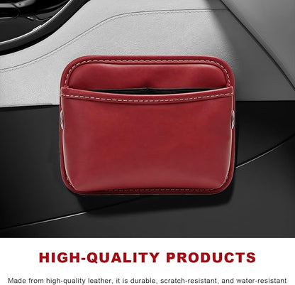 Car Seat Side Storage Pocket, Waterproof Leather Console Side Storage Bag with Card Holder, Multifunctional Phone & Sunglasses Pocket Bag for Car Door Seat Console (Red) - Image 3