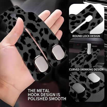 Car Seat Back Storage Headrest Hook, Premium Leather Double Metal Hook, Hanger Storage Organizer for Purse Cloth Bag, Car Interior Accessories Luxury Black Leopard - Image 3