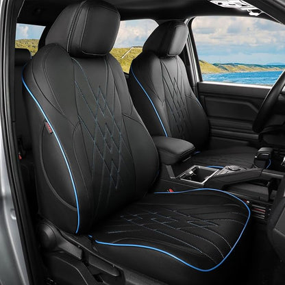EKR Tacoma Car Seat Covers Custom Fit for Toyota Tacoma (Petrol) 2024 2025 2026 DoubleCab/CrewCab SR/SR5/TRD Sport/TRD Off-Road/Limited -Truck Seat Covers Full Set,Faux Leather (Black with Blue Trim) by EKR
