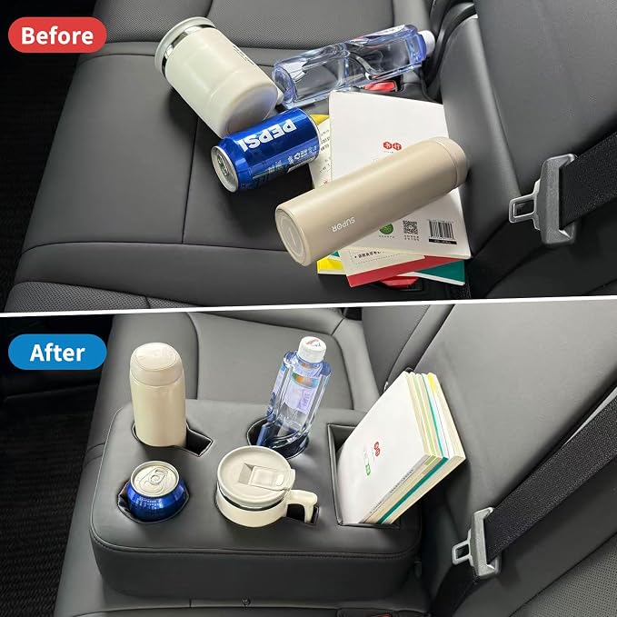 Xaido Car Back Seat Cup Holder, PU Leather Couch Sofa Bed Cup Holder | Expander Tray, Boat Tray, Organizer for Trucks, Minivans, SUVs, RVs, Vehicles, Holds Drinks, Snacks, Cell Mobile Phone - Image 2