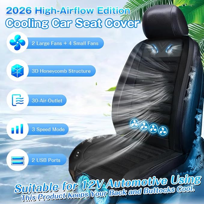 Cooling Car Seat Cover Front Seat,Ventilated Car Seat Cooling Pad with 30-Air-Outlets,Cooling Car Seat Cushion with 3-Speed Modes,Seat Coolers Universal Fit for 12V Car SUV (Black) - Image 2