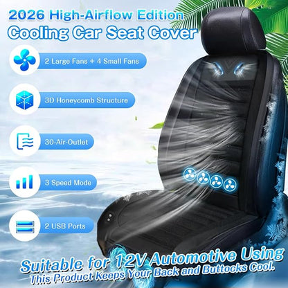 Cooling Car Seat Cover Front Seat,Ventilated Car Seat Cooling Pad with 30-Air-Outlets,Cooling Car Seat Cushion with 3-Speed Modes,Seat Coolers Universal Fit for 12V Car SUV (Black) - Image 2