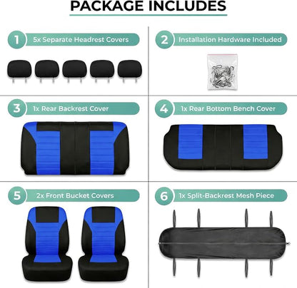 FH Group Automotive Car Seat Covers Full Set Premium 3D Air Mesh Front Seat Covers, Airbag Compatible & Split Bench Cover Universal Fit Interior Accessories for Cars Trucks and SUVs - Blue - Image 7