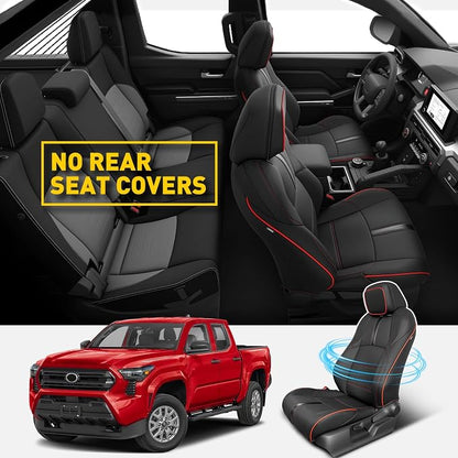 DiffCar® for Toyota Tacoma Seat Covers 2024 2025 2026 Double Cab, Black/Red | Front Seat Covers Only, Faux Nappa Leather Truck Accessories for Tacoma 4th Gen (Gas Only), Custom Fit Car Seat Protectors - Image 2