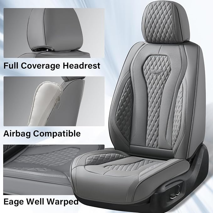 Coverado Car Seat Covers, Gray Seat Covers Full Set, Auto Seat Cover 5 Seats, Car Seat Cushion, Car Seat Covers Front Seats Back Seat Covers, Seat Cover Car Seat Protector Universal Fit Most Cars - Image 4