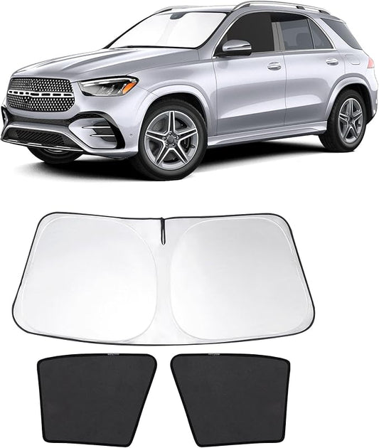 3PCS Car Window Shades Front Windshield Sun Shade Foldable Window Shade Custom Fit for 2020-2024 Mercedes Benz GLE Accessories Car Shades for Front Windows Anti-UV Rays Block Heat by FannycCargoCover
