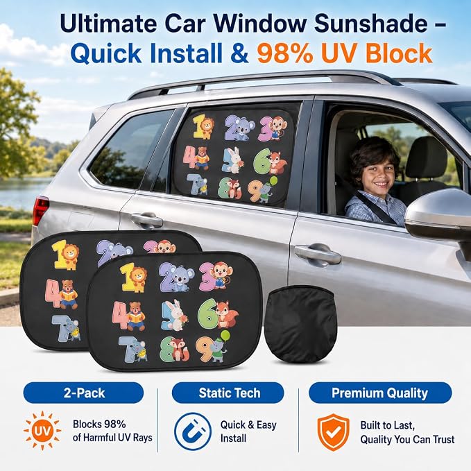 Car Window Shade for Baby -Glare Shield and UV Rays Protection for Your Child, 2-Pack-20 X 12" Window Shade (123) - Image 2