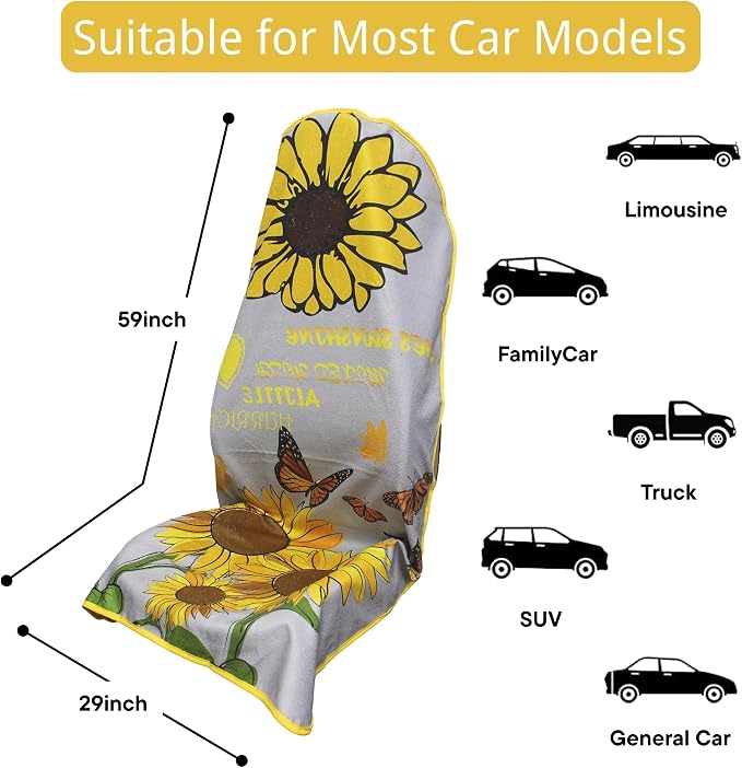 Waterproof Car Seat Cover for Front Seats, Protector for Cars SUVs Trucks, Sweat Towel Seat Covers Bucket for Gym,Workout,Beach,Hiking,Running Swimming (Sun Flower, 1PC) - Image 6