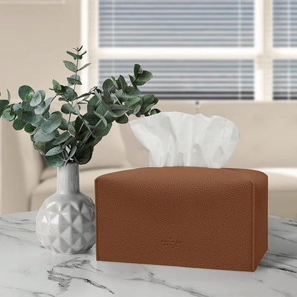 Carrotez Tissue Box Cover, [Refined] Modern PU Leather Rectangular Tissue Box Holder - Decorative Holder/Organizer for Bathroom Vanity Countertop, Night Stands, Office Desk 9.5"X5"X5" - Camel - Image 8