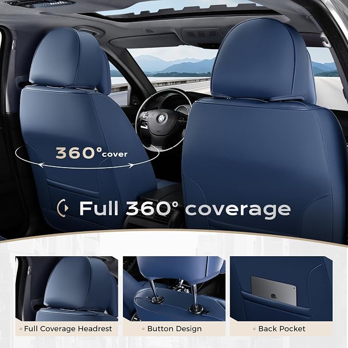 Coverado Car Seat Covers, Seat Covers for Cars, Waterproof Leather Auto Seat Protectors, Leather Car Seat Cushion, Car Interiors Accessories Universal Fit for Most Cars - Image 4