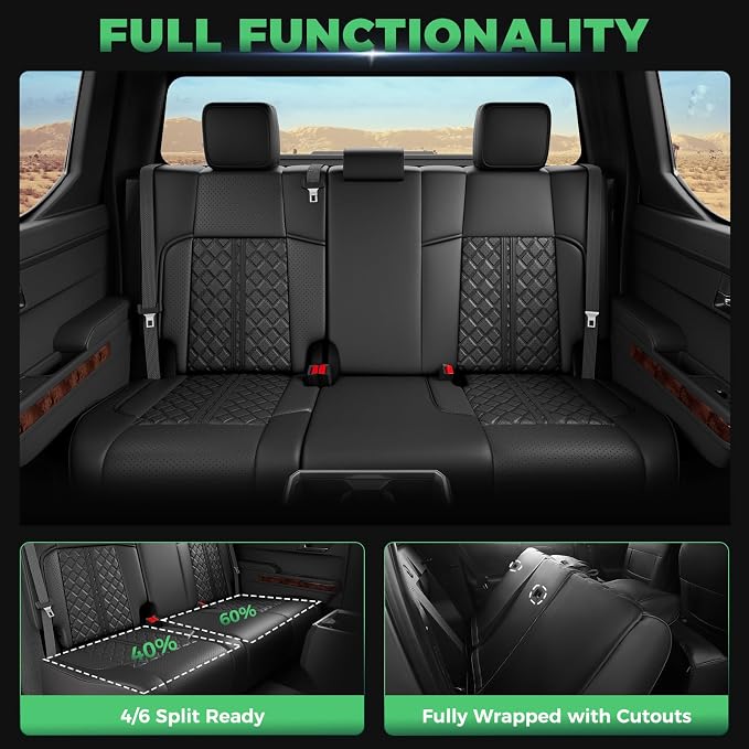 RIDEPOSH Custom Leather Seat Covers for Toyota Tacoma Double Cab 2024-2026 | full set, BK, OEM fit, premium waterproof leather, anti-slip, extra pockets, long-term durability, airbag compatible - Image 4
