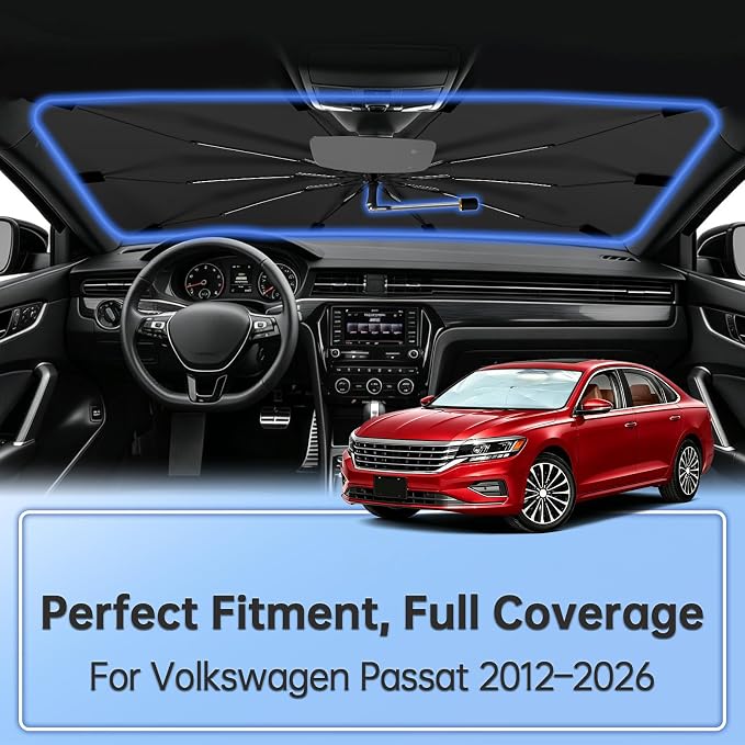 Windshield Sun Shade Umbrella for Volkswagen Passat 2012–2026 Front Window | Double Layer Sunshade for Front Windshield for Passat,Aotmotive UV Protection Sun Blocker & Heat Shield - Image 2