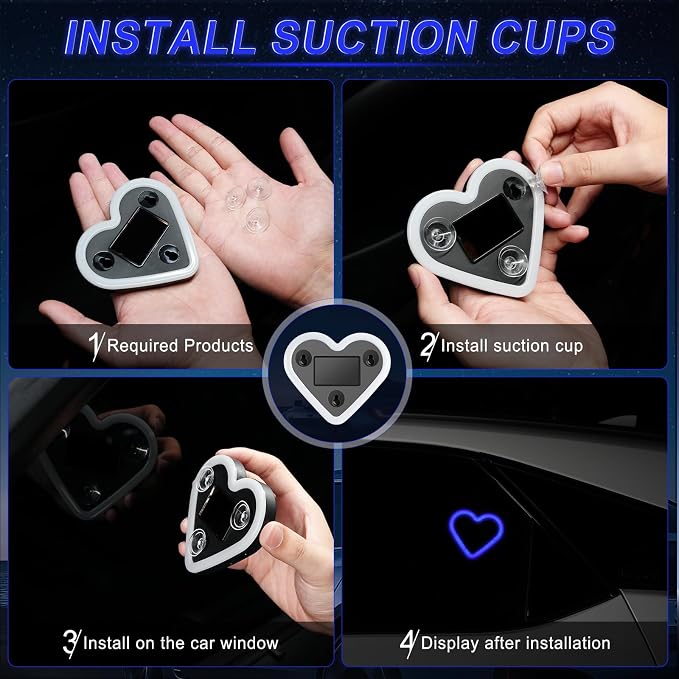 iFunyLED Heart-Shaped Solar Powered Car LED Interior Ambient Light, Wireless Lamp with 5 Lighting Modes, Dual Charging & Dual Sensor Design, Cute Car Accessories Gift for Women, Pack of 2 (Blue) - Image 4