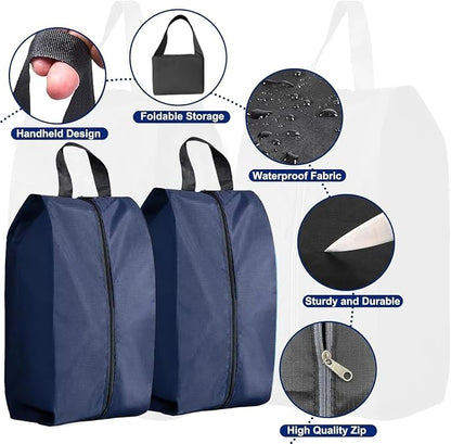 5Pcs Large Travel Shoe Bags Portable Travel Gifts Shoe Organizer with Zipper Closure, Waterproof Nylon Shoe Storage Organizer with Handle Travel Bags For Men and Women, Navy - Image 4
