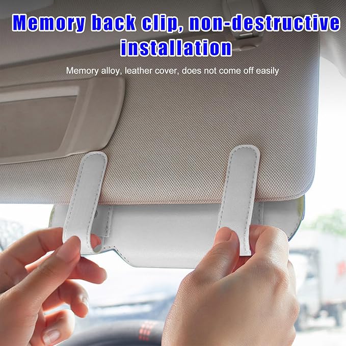 Ohleats Sunglasses Holder for Car Visor, Magnetic Leather Automotive Glasses Case, Vehicle Sun Visor Eyeglasses Holder Protective Storage Box, Universal Interior Car Accessories (White) - Image 3
