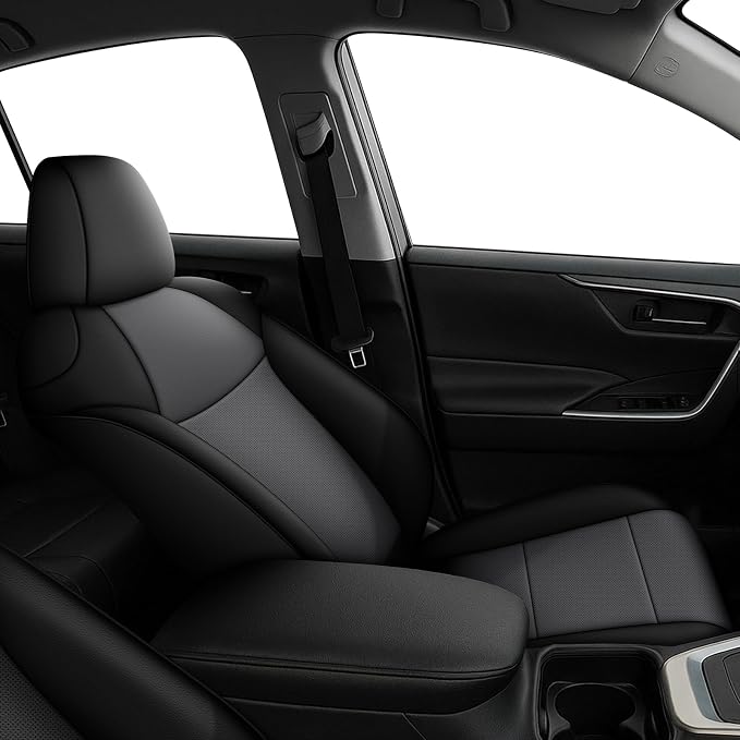 Custom Fit Seat Covers 2019-2025 for Toyota RAV4 Hybrid | Not for XSE&2022-2025 SE Hybrid-Full Set Faux Leather Waterproof Airbag Compatible Car Seat Protectors Black&Gray - Image 4