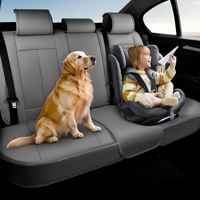 Coverado Back Seat Cover, Gray Seat Covers for Cars, Waterproof Back of Car Seat Protector for Kids, Nappa Leather Car Seat Cushion, 3-Pieces Universal Fit Most Cars Interior Backseat Covers - Image 6