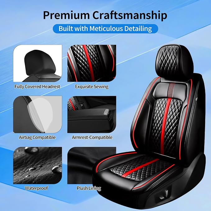 Fit Kona Seat Covers Custom Fit for Hyundai Kona 2018-2026, Full Set | Premium Leather Full Coverage Protectors, Waterproof, Breathable, Scratch Resistant, Easy Wipe, Airbag Compatible, RedTrim - Image 7