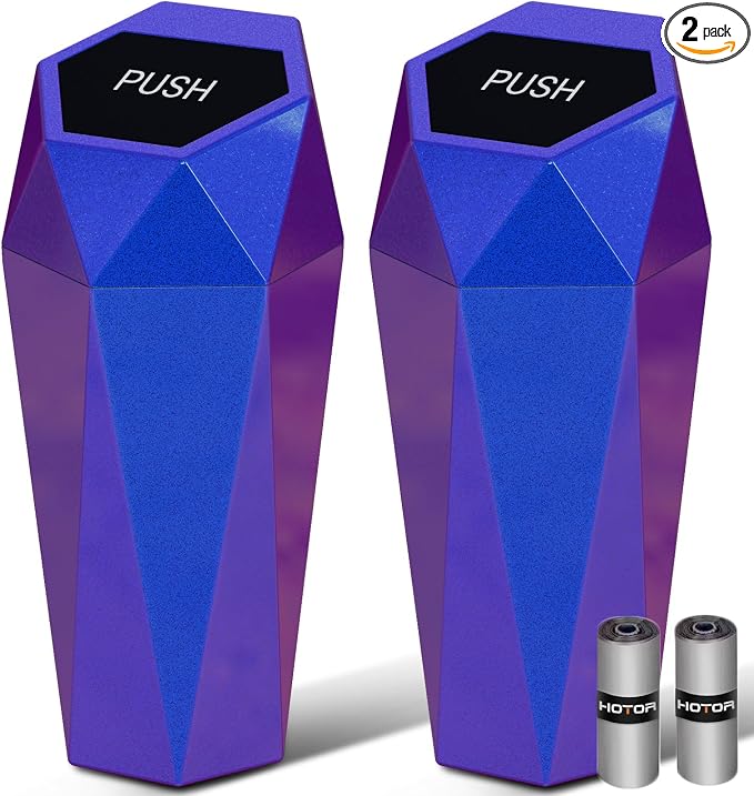 HOTOR Car Trash Can with Lid, Leakproof, Blue & Purple, 2 Pack | Car Accessories for Interior, Garbage Can with 30 Attached Trash Bags, Multipurpose Organizer and Storage for Home & Office by HOTOR