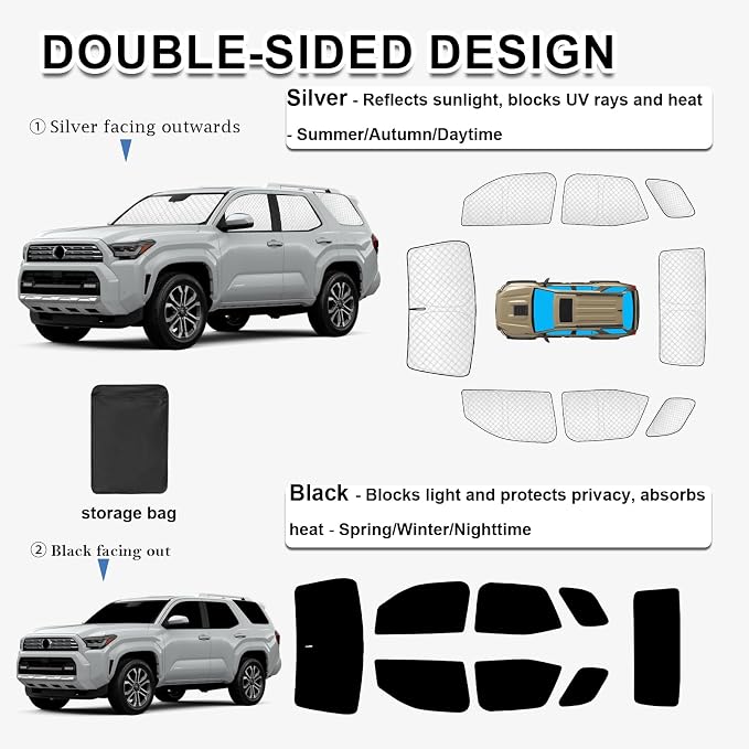 KMF Thicken Sun Shade Custom Fit for Toyota 4Runner 2025 2026 Accessories,4Runner Sunshade for Windshield Side Rear Car Window Covers UV Block and Blackout Protect Privacy for Camping Outdoor 8pcs - Image 3