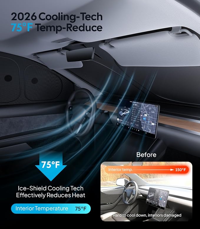 Wigoo 2026 8PC Full Set Window Sunshade for Tesla Model Y 2020-2024 | 7-Layer Cooler & Blacker, Ice-Crystal Tech, Full Set Shades With Windshield for Sun Block, Camping Accessories - Image 3