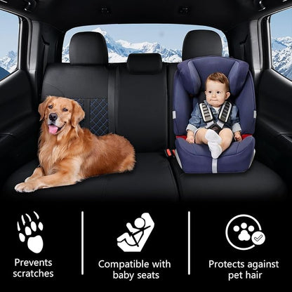 Truckiipa Custom for 4th Gen Tacoma Seat Covers Full Set, Waterproof Leather Seat Cushion Covers Fit for 4th Gen 2024 2025 2026 Toyota Tacoma Double Crew Cab, Full Set, Black&Blue - Image 6