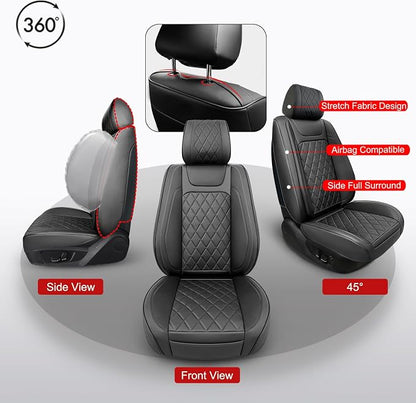 BEITK 2 Pack Waterproof Full Surround Leather Car Seat Covers Full Set | PU Leather, Scratch-resistant, Universal Fit for Cars Trucks SUV, Easy to Install - Image 3