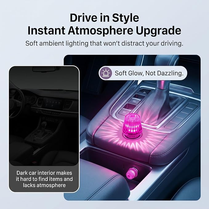 Mini USB LED Car Ambient Light, USB LED Car Interior Atmosphere Lamp, Universal for Vehicle, Bedroom, Hallway, Camping (Pink) - Image 3