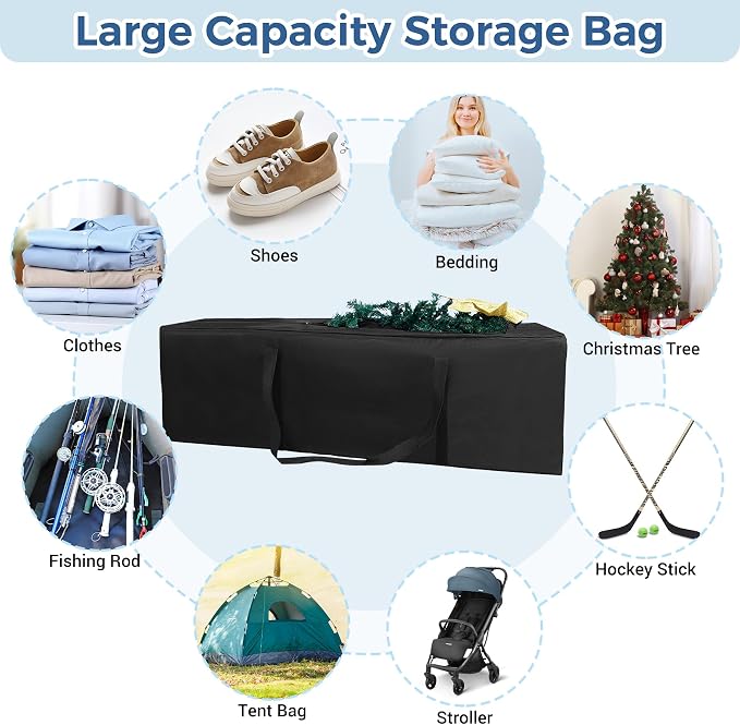 COOLBEBE 56" Sports Duffle Bag - 216L Extra Large Travel Duffel Luggage Bag | Upgrade 2-way Lockable Zippers, Heavy Duty Waterproof Long Duffle Bag for Tent Pole Camping Outdoor Moving (Black 56inch) - Image 6