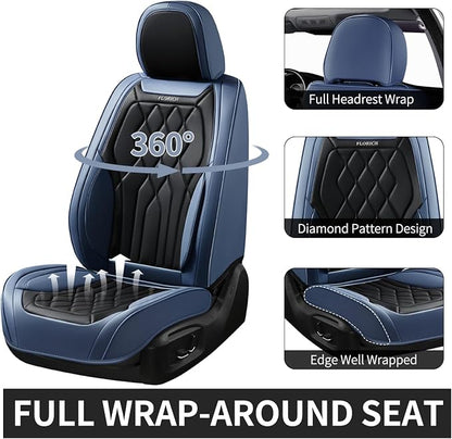 FLORICH Universal Car Seat Covers for Car Front, 2-Pack Automotive Seat Covers Leather Car Seat Protector Fit for Most Sedans SUV Pick-up Truck - Blue&Black - Image 4