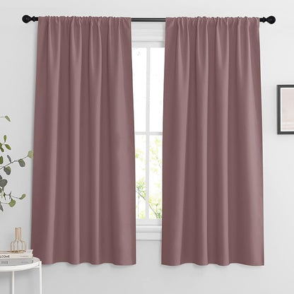 RYB HOME Blackout Curtains for Bedroom Living Room Nursery 63 inches Long | Room Darkening Thermal Insulated Privacy Rod Pocket Drapes for Office Home Theater Laundry, W42 x L63, Dusty Rose, 2 Panels by RYBHOME
