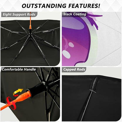 Purple Anime Kawaii Eyes Windshield Sun Shade Umbrella Foldable Car Front Window Sunshade Blocks UV Rays Heat Keep Vehicle Cool (55" x 27.5") - Image 2