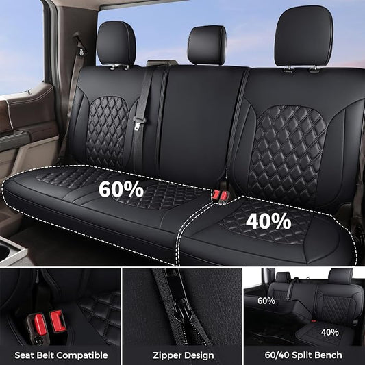 Huidasource 2007-2017 Wrangler JK Rear Seat Covers (Rear Seat/Black) | Split Bench Back Seat Cover for Jeep Wrangler Sahara Sport Rubicon Willys, Seatbelt Compatible - Image 2