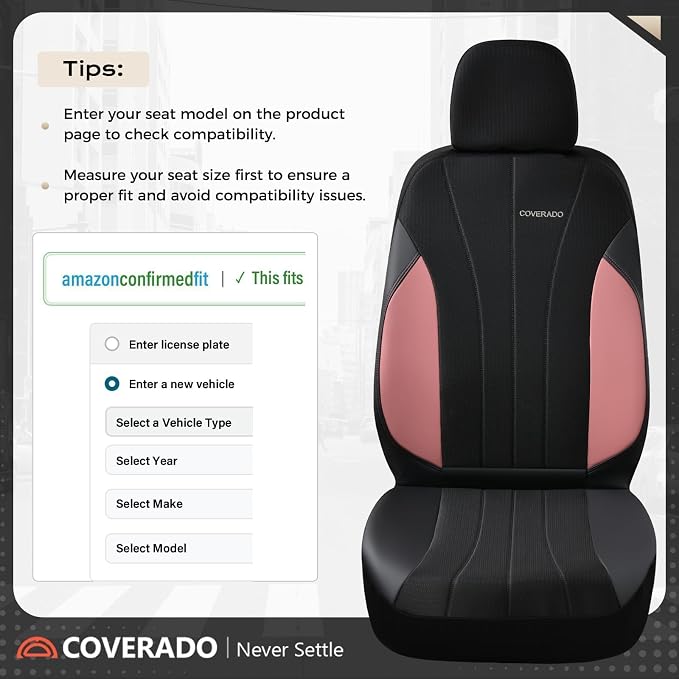Coverado Automotive Seat Covers Front Seats, Luxury Car Seat Covers, Leather Seat Covers 2-Pack, Mesh Design, Pink Driver Seat Protectors, Universal Fit for SUVs, Trucks, Sedans - Image 3
