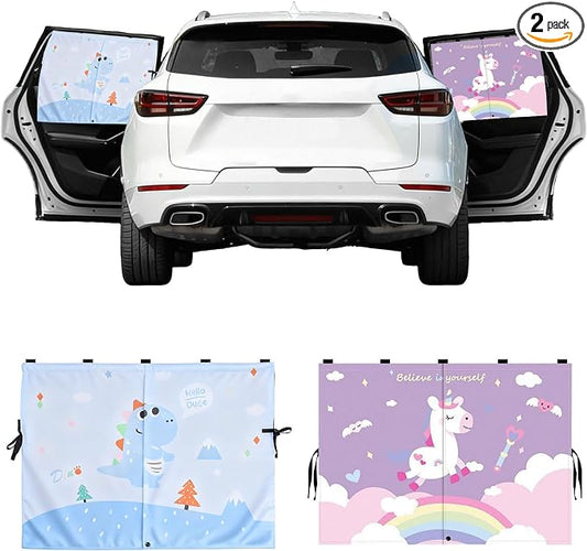 2 Pack Magnetic Car Window Shade for Baby, Back Seat, Easy Installation | Equipped with Mesh Storage Pocket on the Bottom, Universal Fit for Most Cars with Cartoon Patterns -for Baby (26.8"×19.7") by Zebrabox
