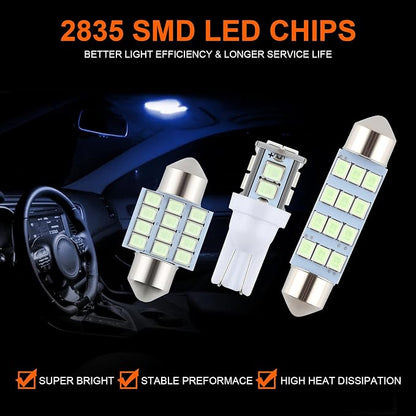 iFunyLED 24 Pieces Dome Light LED Car Interior Bulb Kit Set 194 T10 DE3175 578 31mm 42mm Bulbs Interior Replacement Lights for Car Map License Plate Door Side Marker Cornering Trunk Light - Ice Blue - Image 5