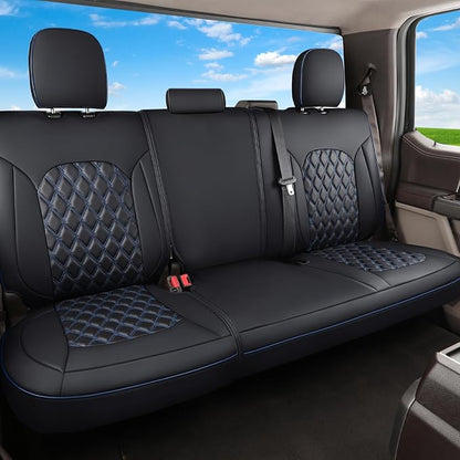 Huidasource Tacoma Rear Seat Covers, Automotive Leather Car Back Seat Cover Fit for 3rd Gen Toyota Tacoma 2016-2023 Double & Crew Cab SR SR5 Limited TRD Sport/Pro/Off Road (Back Row/Black&Blue) by Huidasource