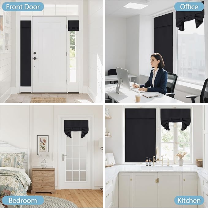 RYB HOME French Door Curtain 80 inch Long, Blackout Blinds for Patio Door | Thermal Insulated, Self Adhesive, Privacy, For Bedroom Kitchen Front Entry Front Back Door Glass Window, W30 x L80, 1 Panel - Image 9