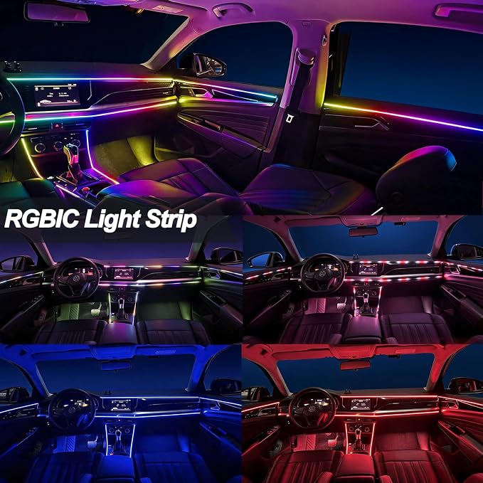Car LED Strip Lights, Interior Acrylic LED Lights for Car with Dynamic Rainbow Dream Color Chasing, Ambient Lighting Kits Music Sync (10 in 1(4 * 29.5"+43.3"+14.5"+4 Footwell Lights)) - Image 2