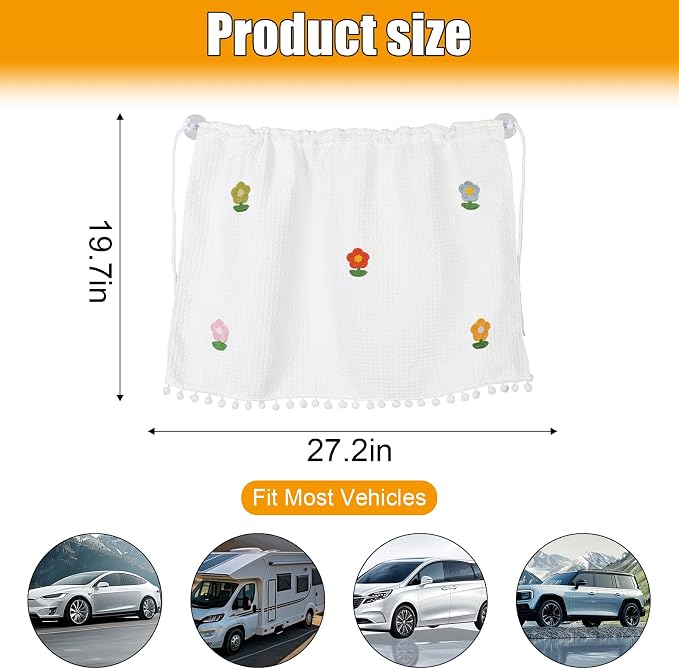 Car Side Window Sun Shade Privacy Curtain for Baby, Five Sunflowers | Blackout UV Protection Car Window Shades with Suction Cup for Back Seat - Cute Auto Camping Windows Screen Shades - Image 2