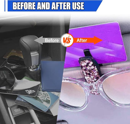 2PCS Bling Sunglass Holder for Car Sun Visor, Crystal Rhinestone Car Eyeglasses Hanger Mount with Ticket Card Clip, Fashion Auto Visor Decoration Accessories for Women Girls (Purple) - Image 4