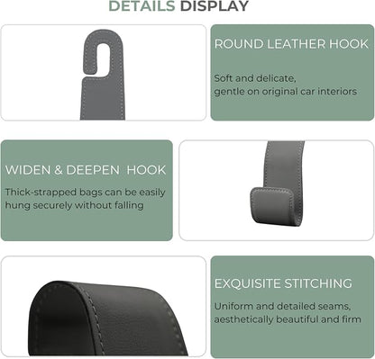 2 Pack Purse Holder for Car, Universal Leather Car Seat Hook, Car Organizer | Extra Wide & Deep Hook; Soft Leather Wrapped; Flexible Hanging Design - Image 6