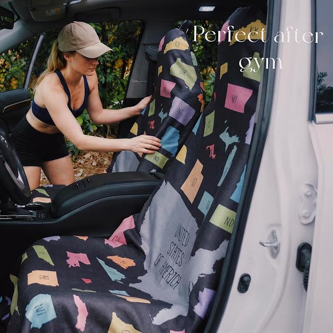 Car Seat Cover Towel for Front Seats Non-Slip with Headrest Pocket & Strap | Universal Fit for Cars Truck SUV|Car Seat Hoodie & Phocho Perfect After Gym Workout, Beach,Yoga and Running|Anti-dog Scratch - Image 9