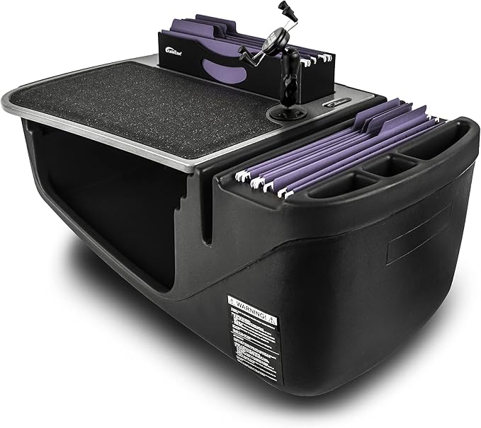 AutoExec AE-FMEF-PI-PM-GT Efficiency FileMaster Car Desk for Your Vehicle Workstation and Mobile Office, with 400 watt Power Inverter and Phone Mount | Vehicle Workstation, Mobile Office, 400 Watt Power Inverter, Phone Mount by AutoExec