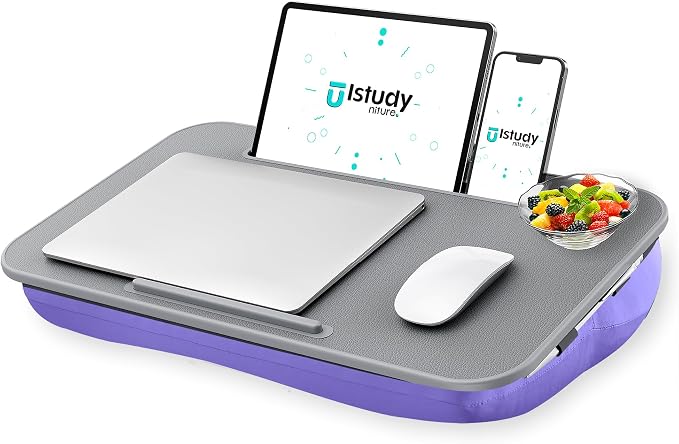 Istudyniture Lap Desk | Portable Laptop Desk & Stand – Fits Up to 17 inch – Washable Cushion, Built-in Phone Holder – for Bed, Couch, Sofa, Floor – Writing, Reading, Home Office – Large, Purple by Istudyniture