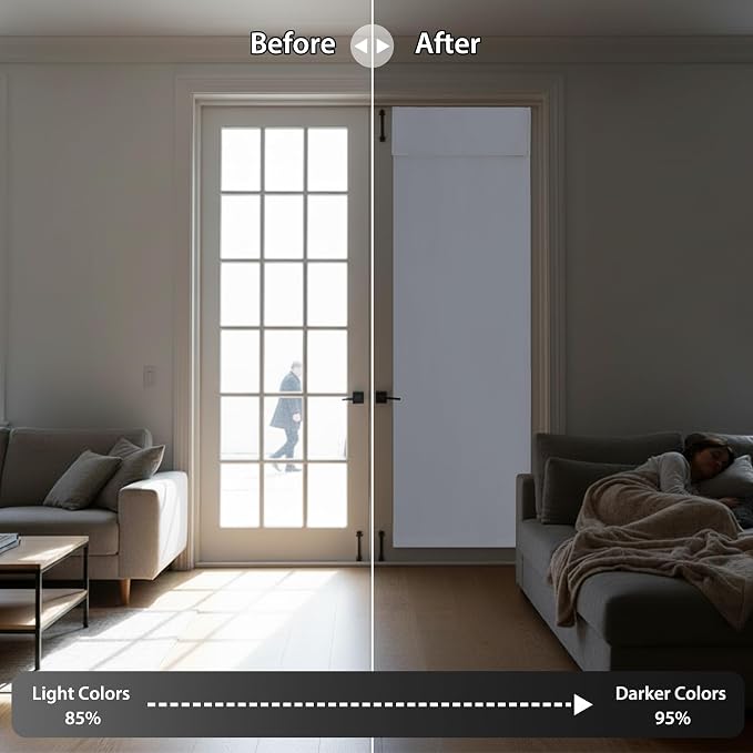 RYB HOME Sidelight Curtains for Front Door, Skinny Narrow Window Curtains | Entry Glass Door Cover, Renter Friendly Blackout Curtains, Adhesive No Drill, Wide 12 inch x Long 69 inch, Greyish White - Image 5