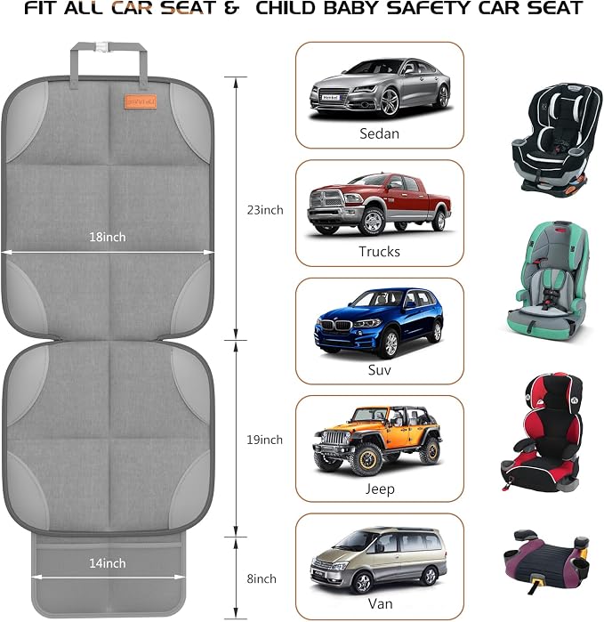 SMART ELF 2 Pack Car Seat Protector-600D Fabric Waterproof (Light Grey) | Baby/Pets for Child Car Seat with Thicily Padded and Non-Slip Backing Mesh Pockets, Universal Size - Sedan SUV Truck - Image 2