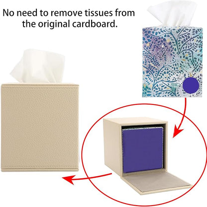Sumnacon Tissue Box Cover Square,Magnetic Bottom PU Tissue Box Holder,Beige | Stylish Cube Leather Tissue Cover,Lychee Pattern, Decorative Tissue Box Covers for Living Room Bathroom Table Desk Office Car - Image 7