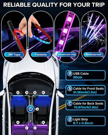 Car Interior LED Lights, 12V RGB Under Dash Footwell Ambient Lighting Kit | Smart APP & Remote Control, Music Sync, Cigarette Lighter Powered Color Changing Lights for Cars, Trucks and SUVs - Image 5